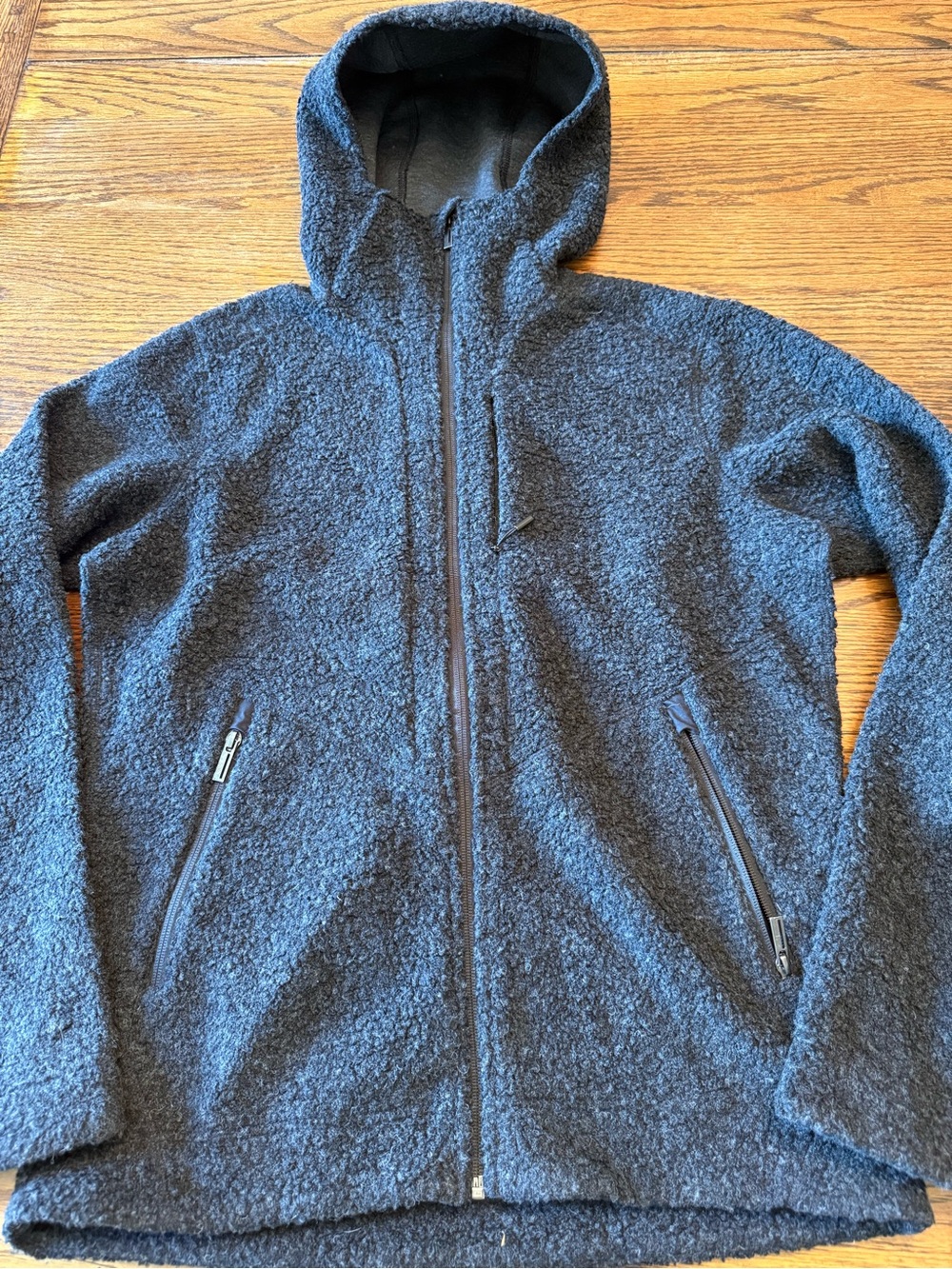NAU Wool Blend Hooded Jacket Women’s M Black Full Zip Outdoor Hiking Minimalist